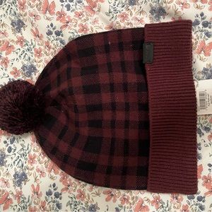 Coach Plaid Red and Black Wool Beanie
